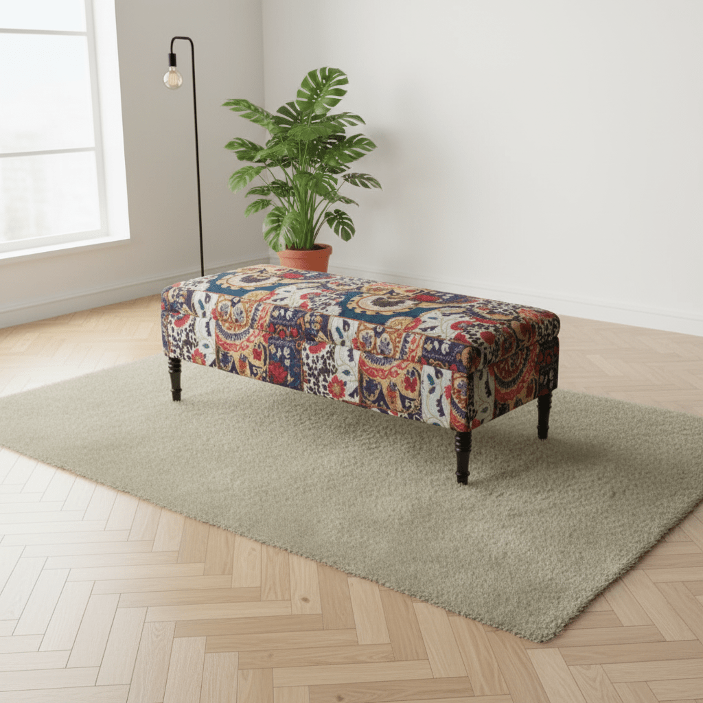 Bespoke Upholstered Footstool Bench Abstract Design Aesthetic - ISTOOLS
