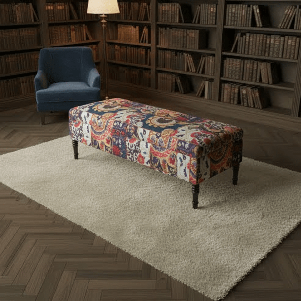 Bespoke Upholstered Footstool Bench Abstract Design Aesthetic - ISTOOLS