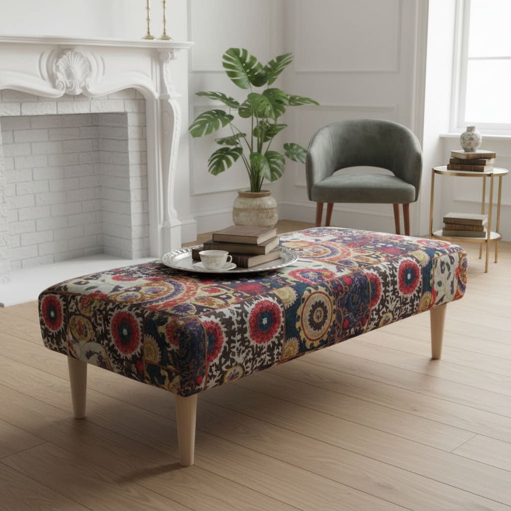Bespoke Upholstered Rectangular Storage Bench Artistic Motif - ISTOOLS