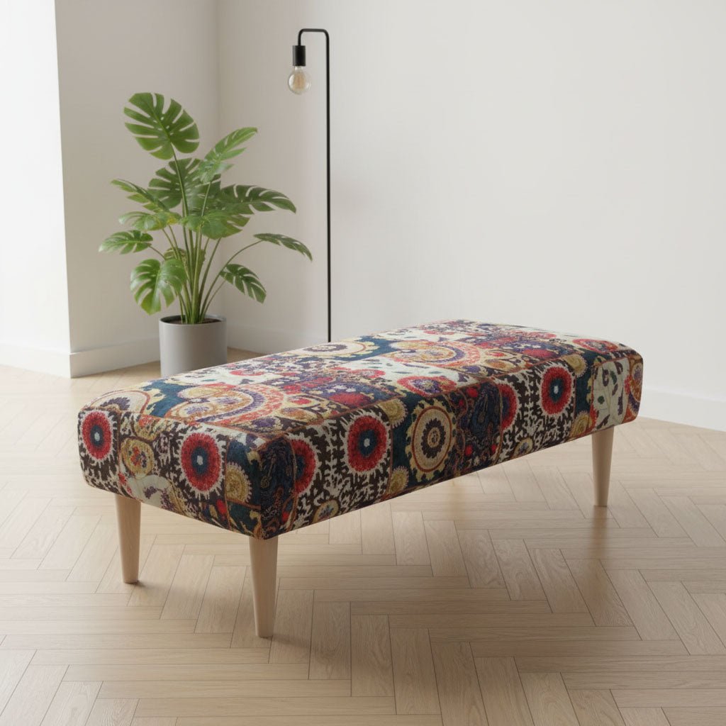 Bespoke Upholstered Rectangular Storage Bench Artistic Motif - ISTOOLS