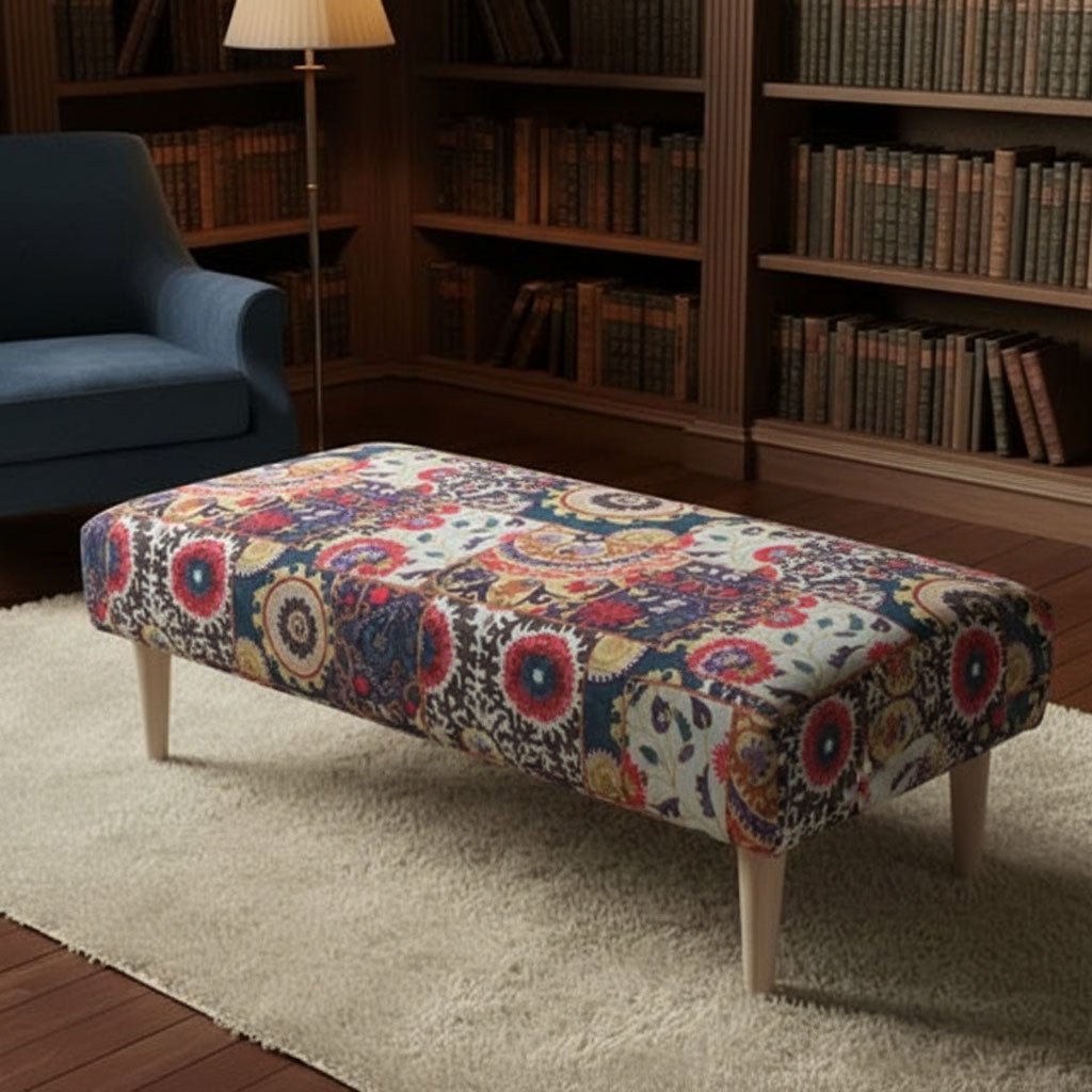Bespoke Upholstered Rectangular Storage Bench Artistic Motif - ISTOOLS