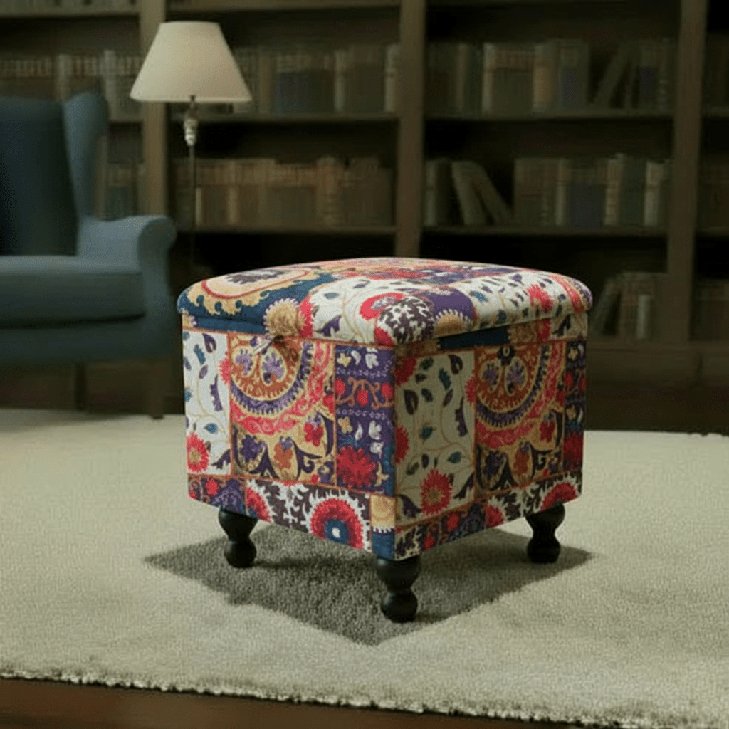 Bespoke Upholstered Square Storage Pouffe Artistic Motif - ISTOOLS