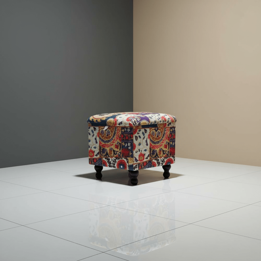 Bespoke Upholstered Square Storage Pouffe Artistic Motif - ISTOOLS