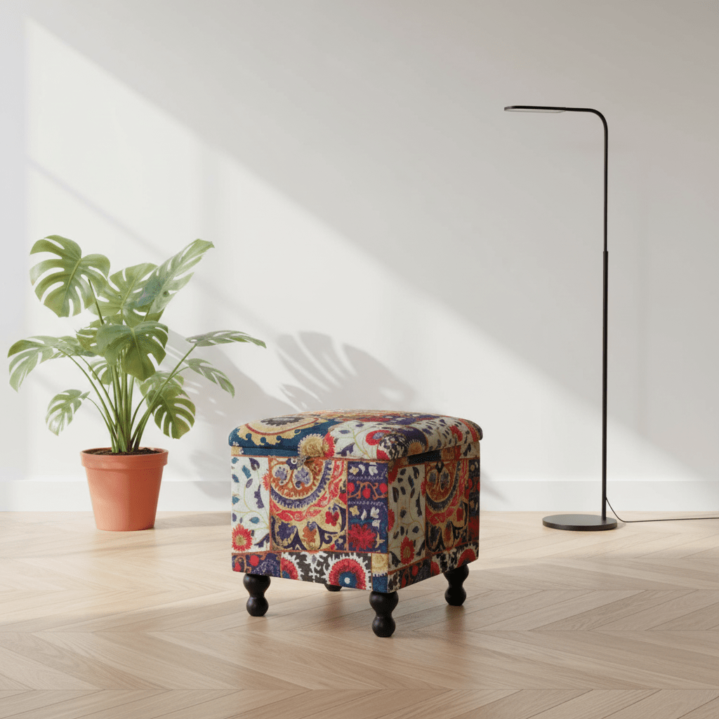 Bespoke Upholstered Square Storage Pouffe Artistic Motif - ISTOOLS