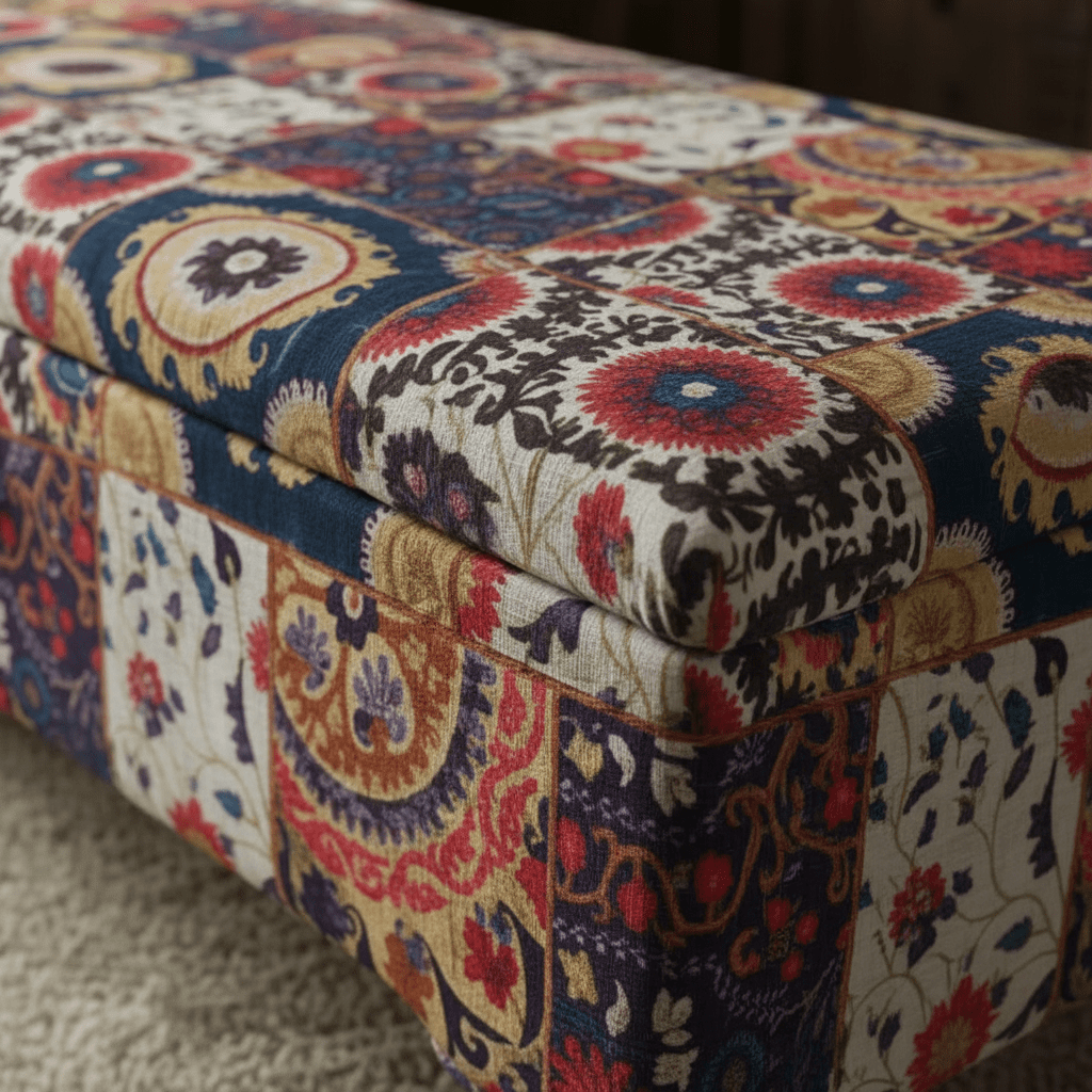 Bespoke Upholstered Storage Bench Artistic Motif Hidden Storage - ISTOOLS