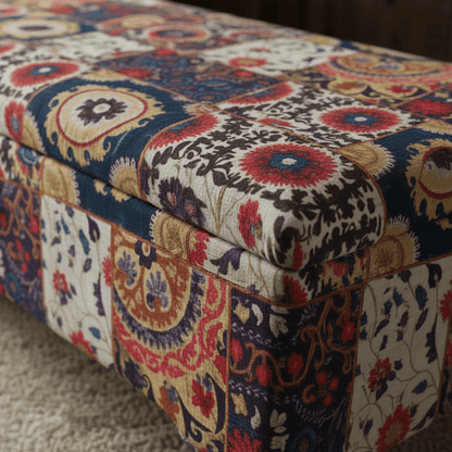 Bespoke Upholstered Storage Bench Artistic Motif Hidden Storage - ISTOOLS