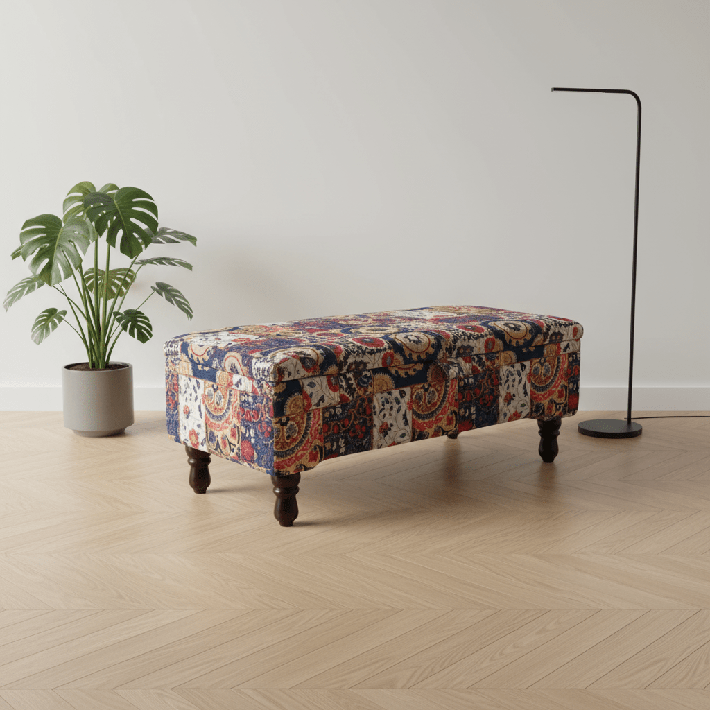 Bespoke Upholstered Storage Bench Artistic Motif Hidden Storage - ISTOOLS