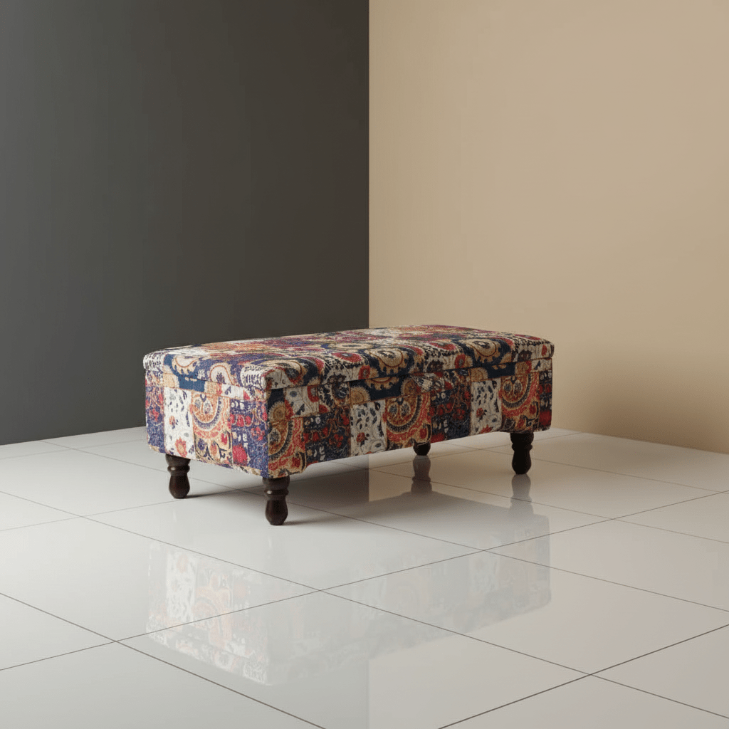 Bespoke Upholstered Storage Bench Artistic Motif Hidden Storage - ISTOOLS