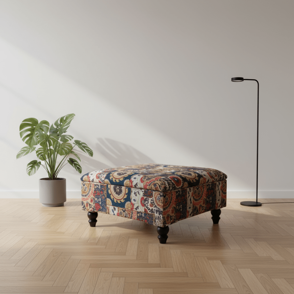 Bespoke Upholstered Storage Pouffe Solid Hue Hidden Storage - ISTOOLS
