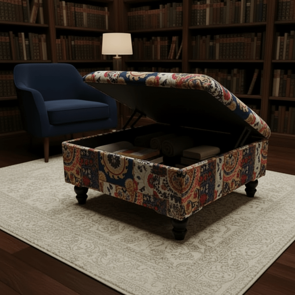 Bespoke Upholstered Storage Pouffe Solid Hue Hidden Storage - ISTOOLS