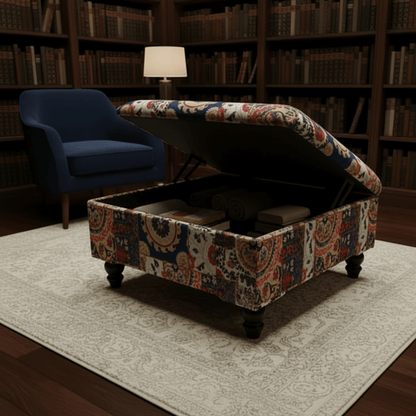 Bespoke Upholstered Storage Pouffe Solid Hue Hidden Storage - ISTOOLS