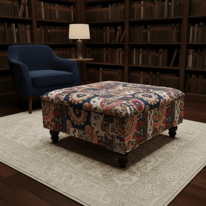 Bespoke Upholstered Storage Pouffe Solid Hue Hidden Storage - ISTOOLS
