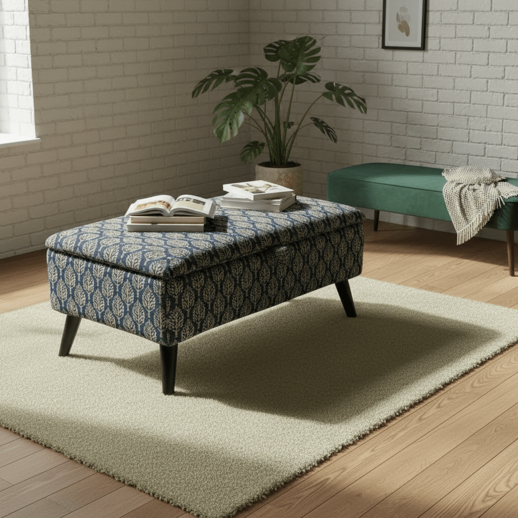 Bespoke Window Seat Cushion Bench – Comfortable Storage Ottoman with Designer Abstract Fabric - ISTOOLS
