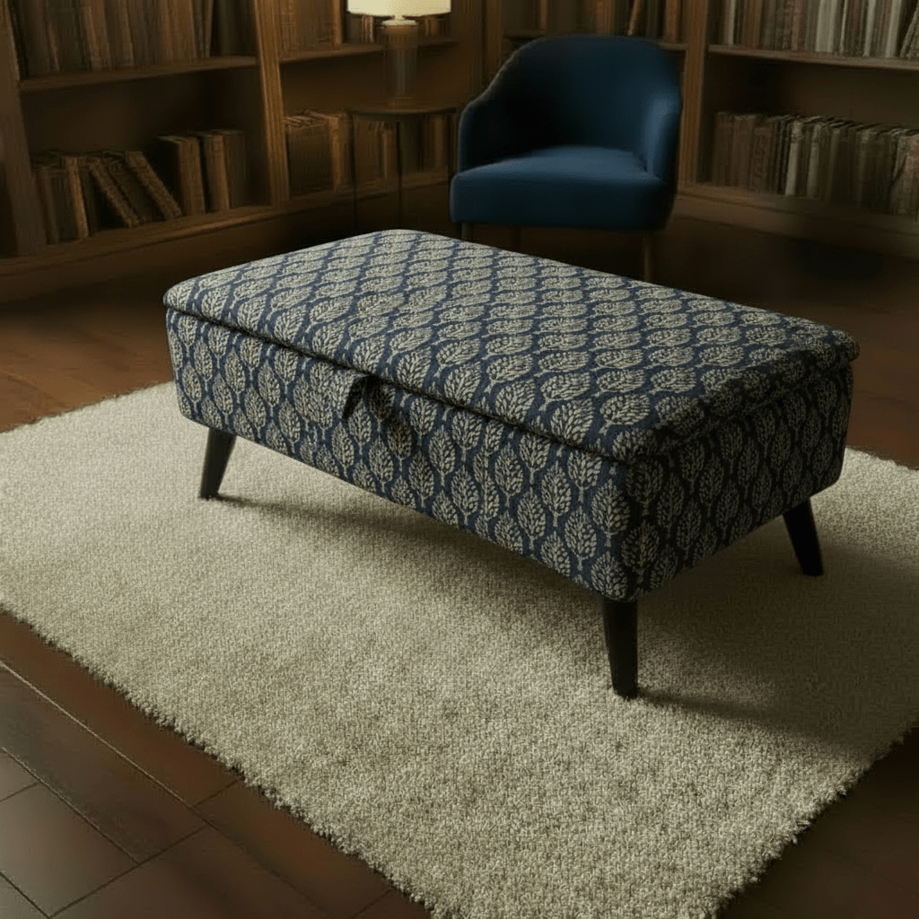 Bespoke Window Seat Cushion Bench – Comfortable Storage Ottoman with Designer Abstract Fabric - ISTOOLS