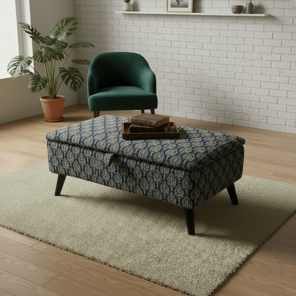 Bespoke Window Seat Cushion Bench – Comfortable Storage Ottoman with Designer Abstract Fabric - ISTOOLS