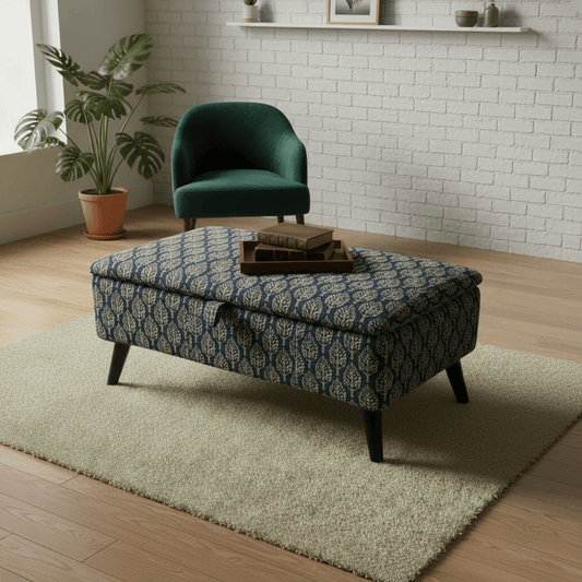 Bespoke Window Seat Cushion Bench – Comfortable Storage Ottoman with Designer Abstract Fabric - ISTOOLS