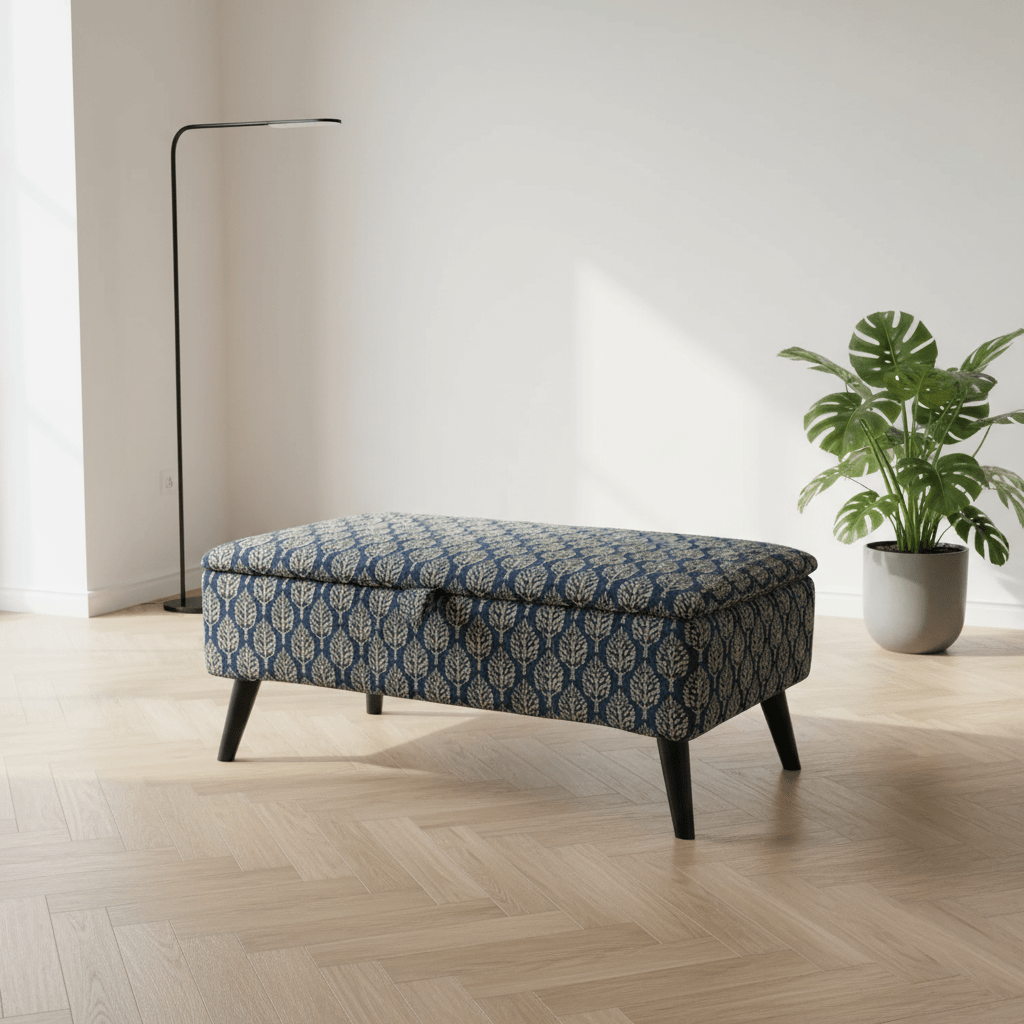 Bespoke Window Seat Cushion Bench – Comfortable Storage Ottoman with Designer Abstract Fabric - ISTOOLS