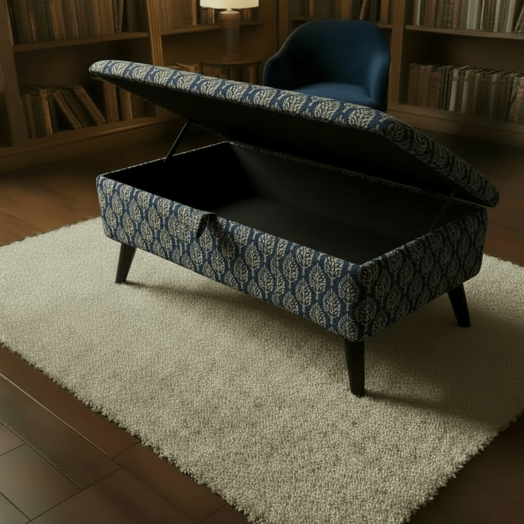 Bespoke Window Seat Cushion Bench – Comfortable Storage Ottoman with Designer Abstract Fabric - ISTOOLS