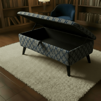 Bespoke Window Seat Cushion Bench – Comfortable Storage Ottoman with Designer Abstract Fabric - ISTOOLS