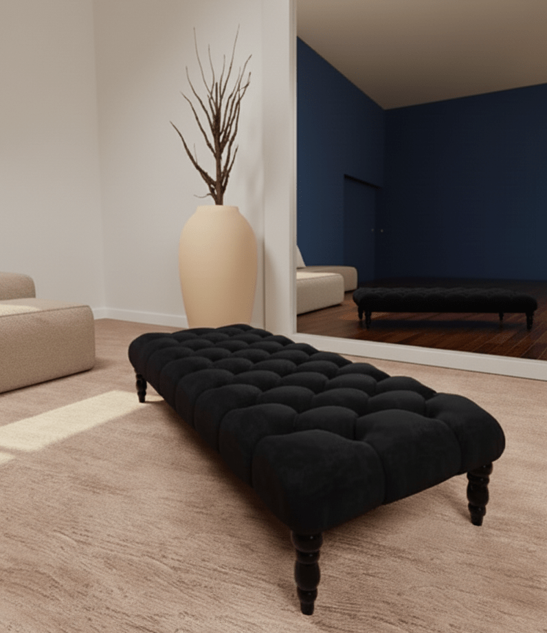 Black Coffee table upholstered chesterfield footstool - ISTOOLS