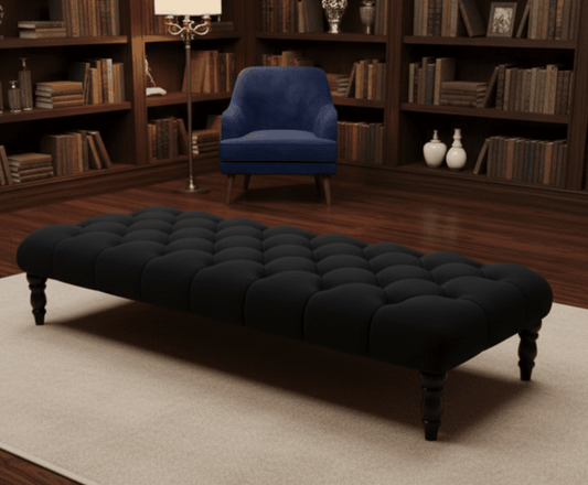 Black Chesterfield Upholstered Coffee Table Footstool UK Handmade - ISTOOLS
