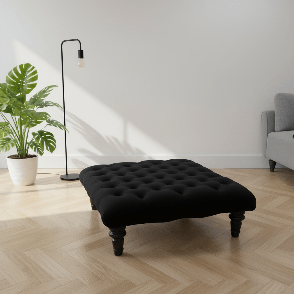 Black Elegant Patterned Square Ottoman Centrepiece UK Craftsmanship - ISTOOLS