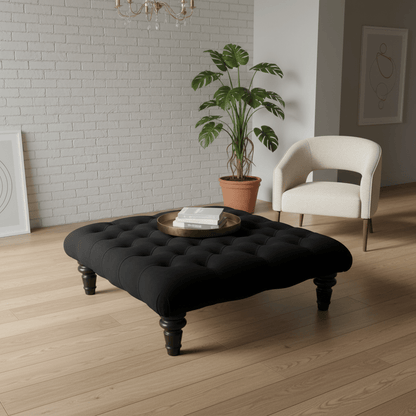 Black Elegant Patterned Square Ottoman Centrepiece UK Craftsmanship - ISTOOLS