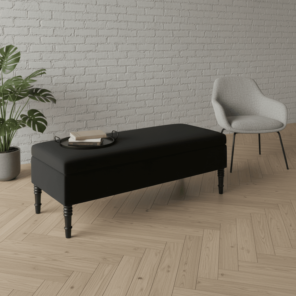 Black Elegant Solid Hue Rectangular Storage Footstool UK Made - ISTOOLS