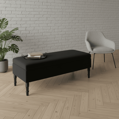 Black Elegant Solid Hue Rectangular Storage Footstool UK Made - ISTOOLS