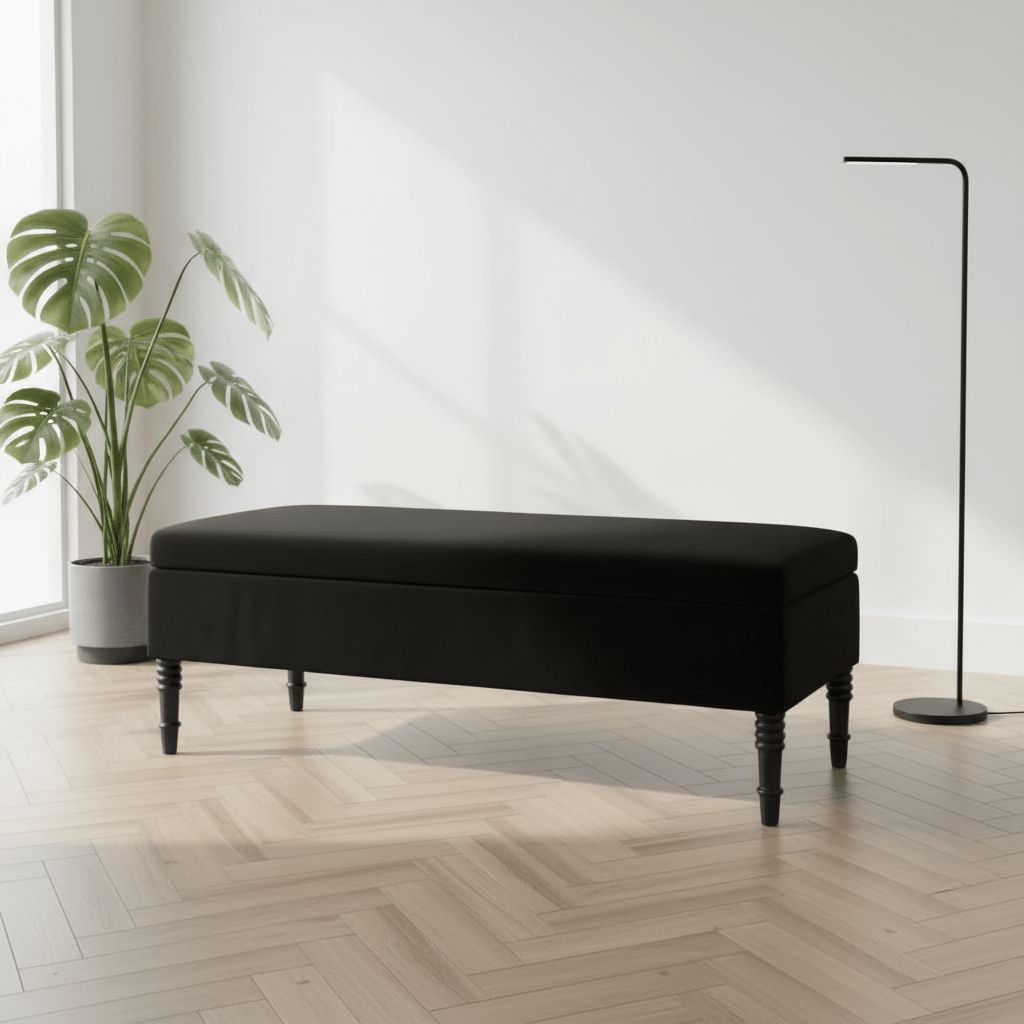 Black Elegant Solid Hue Rectangular Storage Footstool UK Made - ISTOOLS