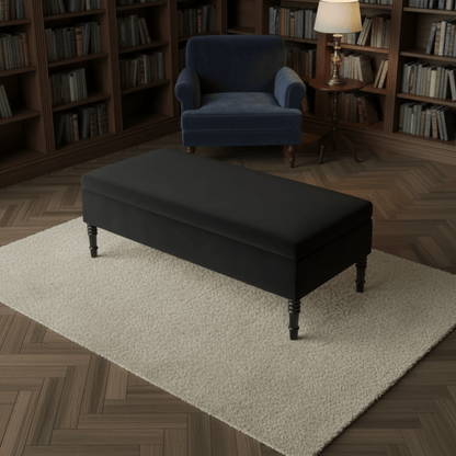 Black Elegant Solid Hue Rectangular Storage Footstool UK Made - ISTOOLS