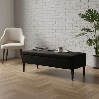 Black Elegant Solid Hue Rectangular Storage Footstool UK Made - ISTOOLS