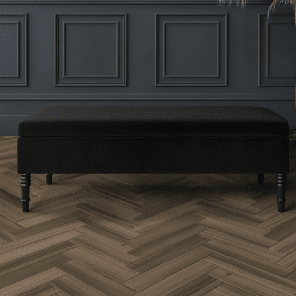 Black Elegant Solid Hue Rectangular Storage Footstool UK Made - ISTOOLS