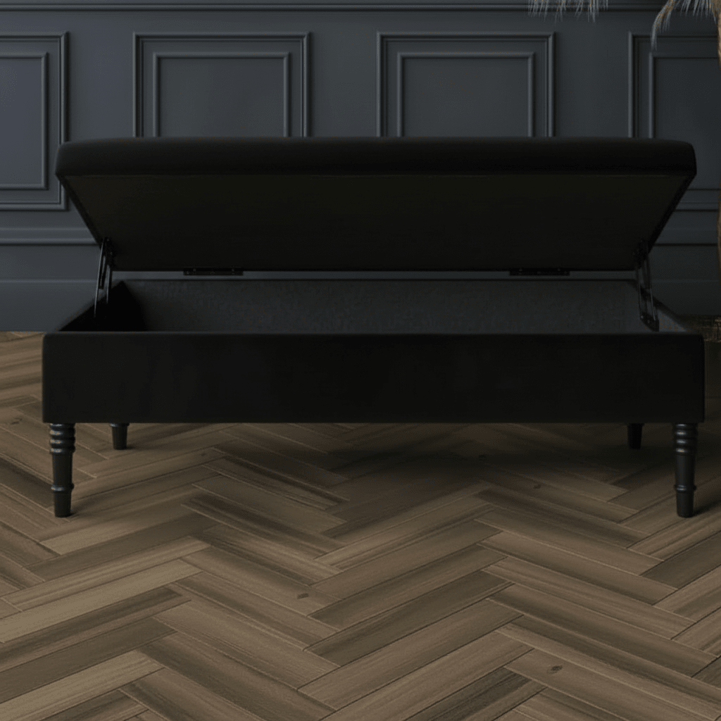 Black Elegant Solid Hue Rectangular Storage Footstool UK Made - ISTOOLS