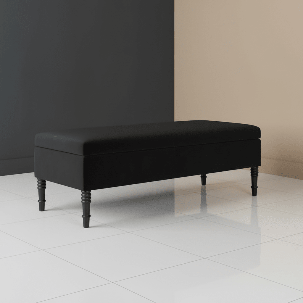 Black Elegant Solid Hue Rectangular Storage Footstool UK Made - ISTOOLS