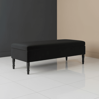 Black Elegant Solid Hue Rectangular Storage Footstool UK Made - ISTOOLS