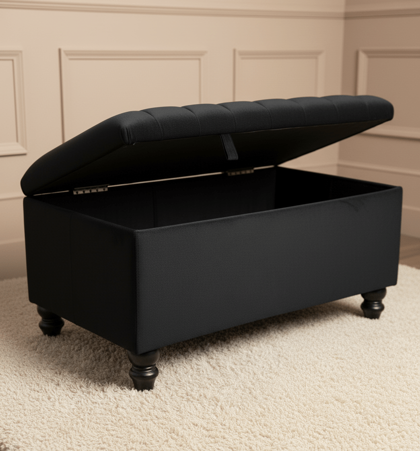 Black Ottoman Bench Coffee Table For Living Room | Footstool Storage Bench Seat - ISTOOLS
