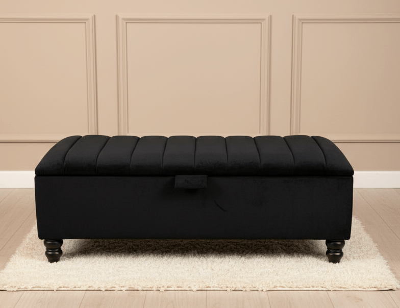 Black Ottoman Bench Coffee Table For Living Room | Footstool Storage Bench Seat - ISTOOLS