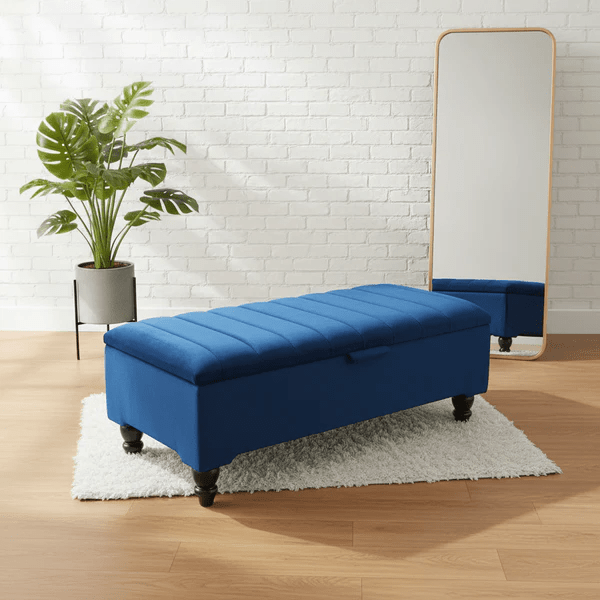 Black Ottoman Bench Coffee Table with Storage – Velvet Footstool for Living Room UK - ISTOOLS