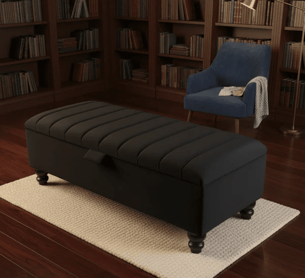 Black Ottoman Bench Coffee Table with Storage – Velvet Footstool for Living Room UK - ISTOOLS