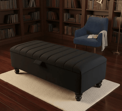 Black Ottoman Bench Coffee Table with Storage – Velvet Footstool for Living Room UK - ISTOOLS