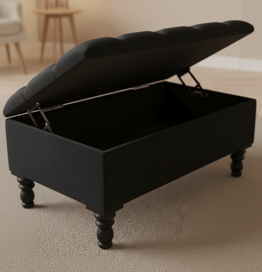 Black Ottoman Coffee Table Storage Bench | Black Bedroom Ottoman & Pouffe - ISTOOLS