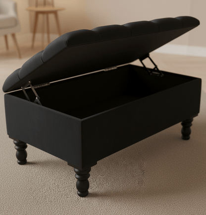 Black Ottoman Coffee Table Storage Bench | Black Bedroom Ottoman & Pouffe - ISTOOLS