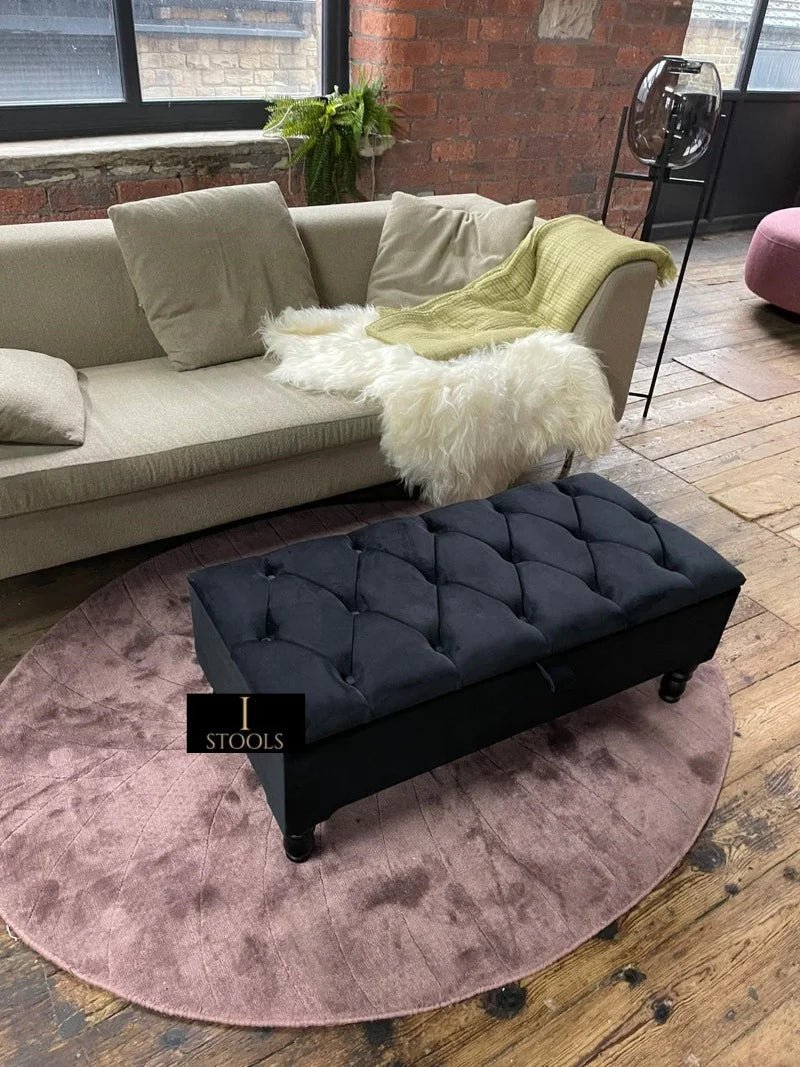 Black Ottoman Coffee Table Storage Bench | Black Bedroom Ottoman & Pouffe - ISTOOLS