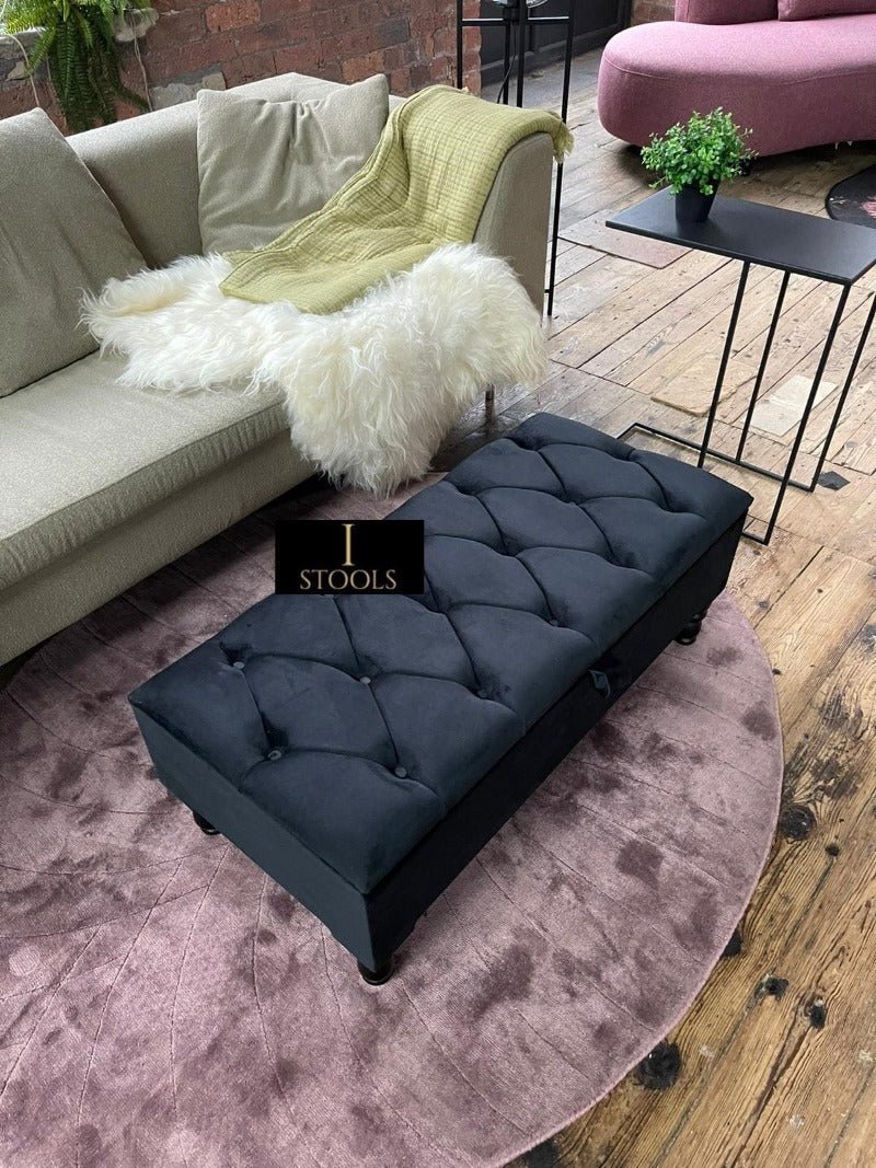 Black Ottoman Coffee Table Storage Bench | Black Bedroom Ottoman & Pouffe - ISTOOLS