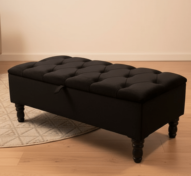 Black Ottoman Coffee Table Storage Bench | Black Bedroom Ottoman & Pouffe - ISTOOLS