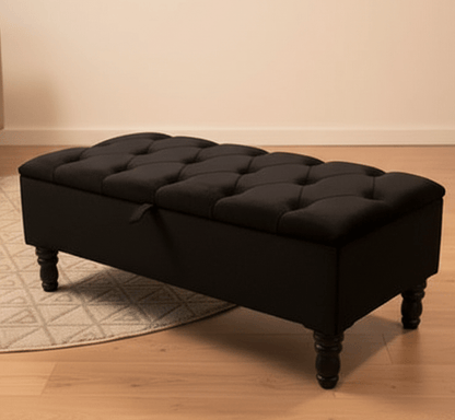 Black Ottoman Coffee Table Storage Bench | Black Bedroom Ottoman & Pouffe - ISTOOLS