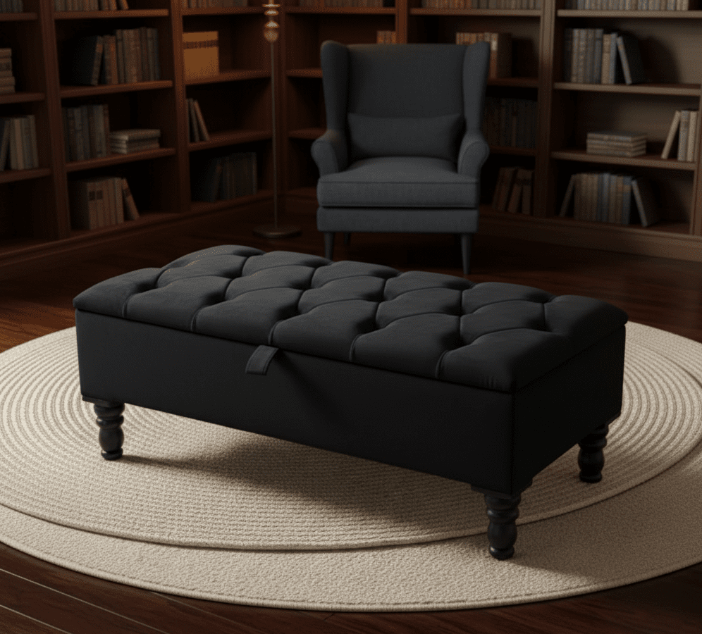 Black Ottoman Coffee Table Storage Bench | Black Bedroom Ottoman & Pouffe - ISTOOLS