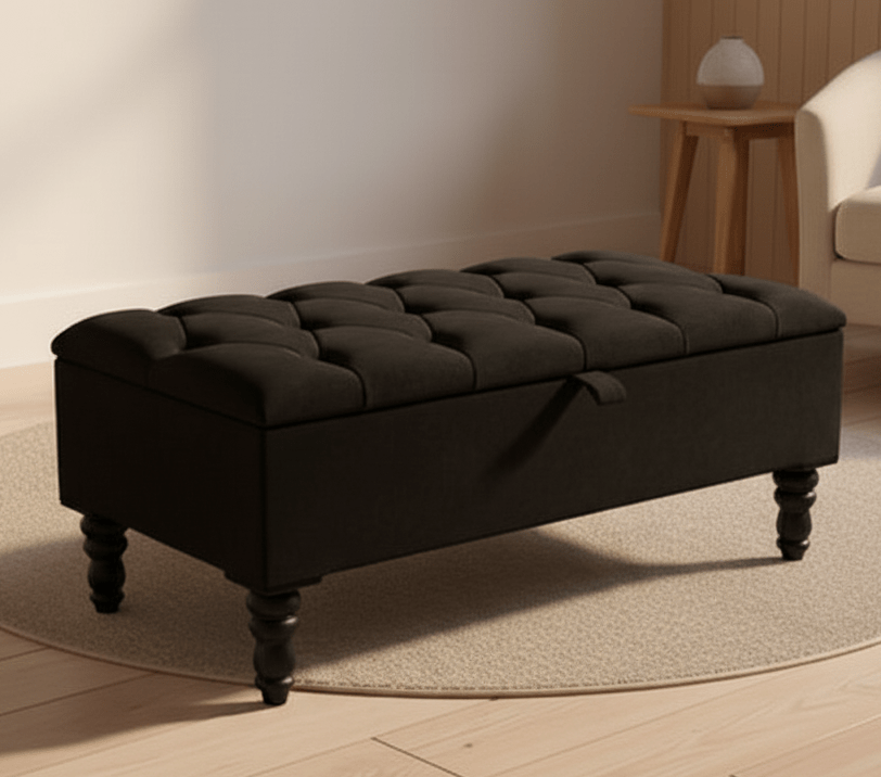 Black Ottoman Coffee Table Storage Bench | Black Bedroom Ottoman & Pouffe - ISTOOLS