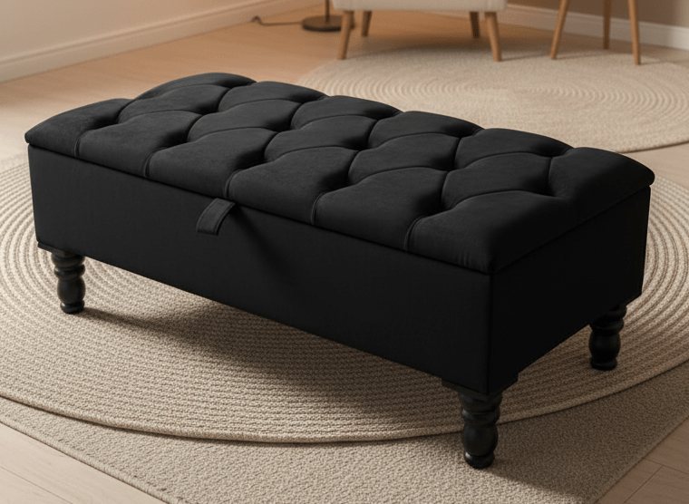 Black Ottoman Coffee Table Storage Bench | Black Bedroom Ottoman & Pouffe - ISTOOLS